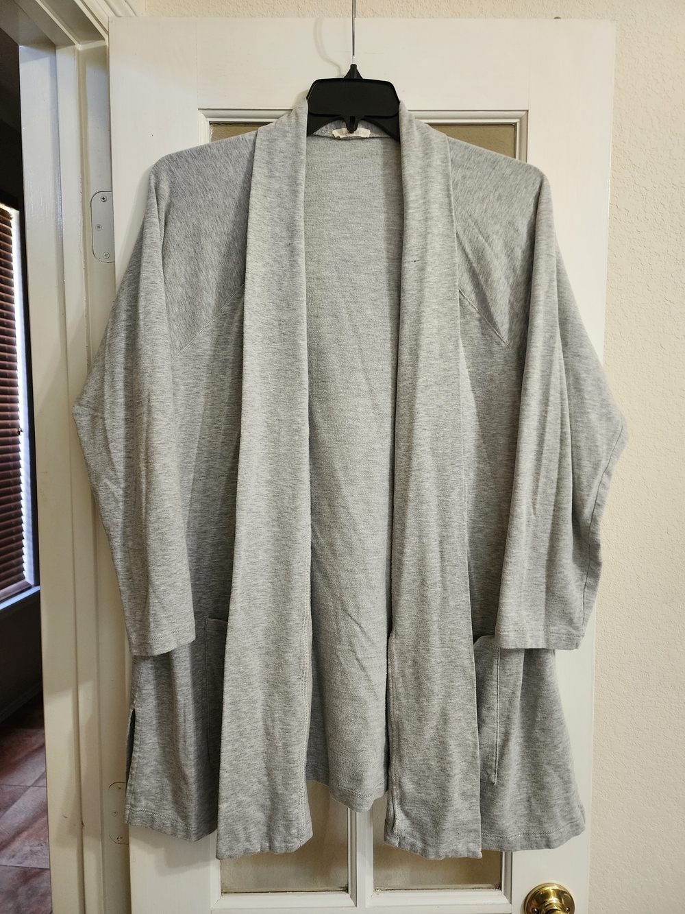 Eileen Fisher Gray Open Cardigan Tencel Organic Cotton Pockets Size Missing